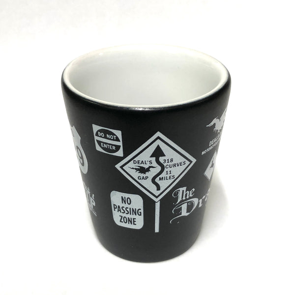 Road Trip shot glass, black and white
