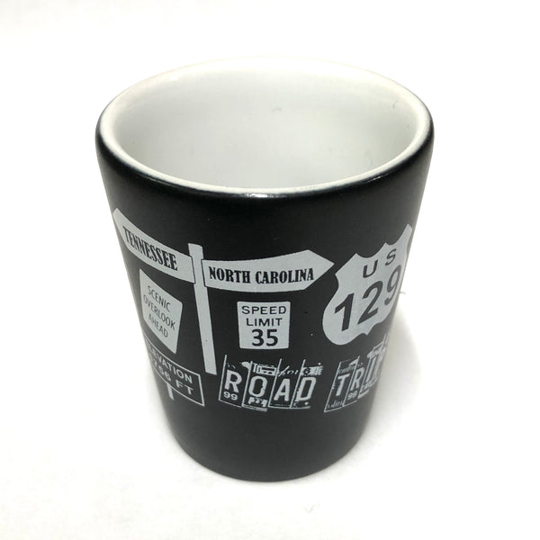 Road Trip shot glass, black and white
